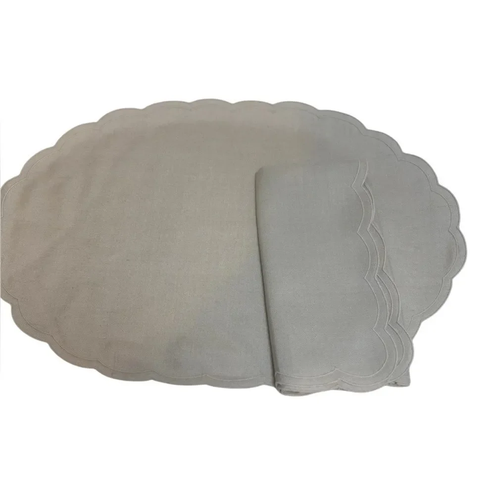 Vintage Ivory Cream Scalloped Placemats and Napkins Setting for 6
